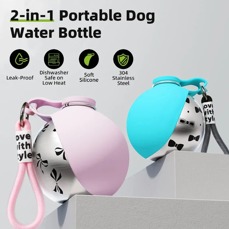 Portable Dog Water Bottle with Foldable Bowl – 285ml